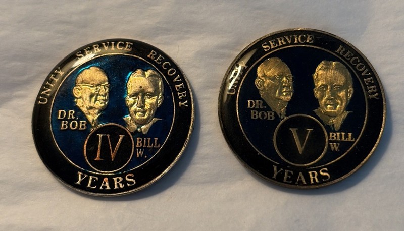 4 & 5 Year A A Sobriety Coin Medallion Unity Service Recovery 1 Midnight Blue