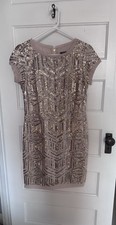 Vince Camuto Champagne Gold Sequin Sheath Dress Short Sleeve Size 4 Worn Once