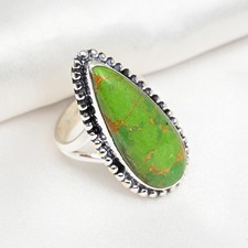 Green Copper Turquoise Gemstone Handmade 925 Sterling Silver Ring Jewelry