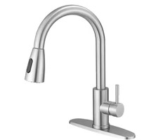 BWE-Single Handle Sprayer Kitchen Faucet, RV/Laundry, Brushed Nickel