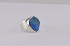 Sterling Silver Bezel Wrap Blue Green Apatite Tapered Band Ring 925 Sz: 9