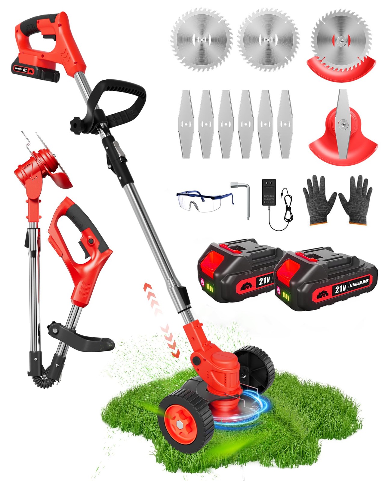 21V Cordless Weed Wacker with 2 Batteries - Lightweight Electric Weed Eater for Lawn Trimming