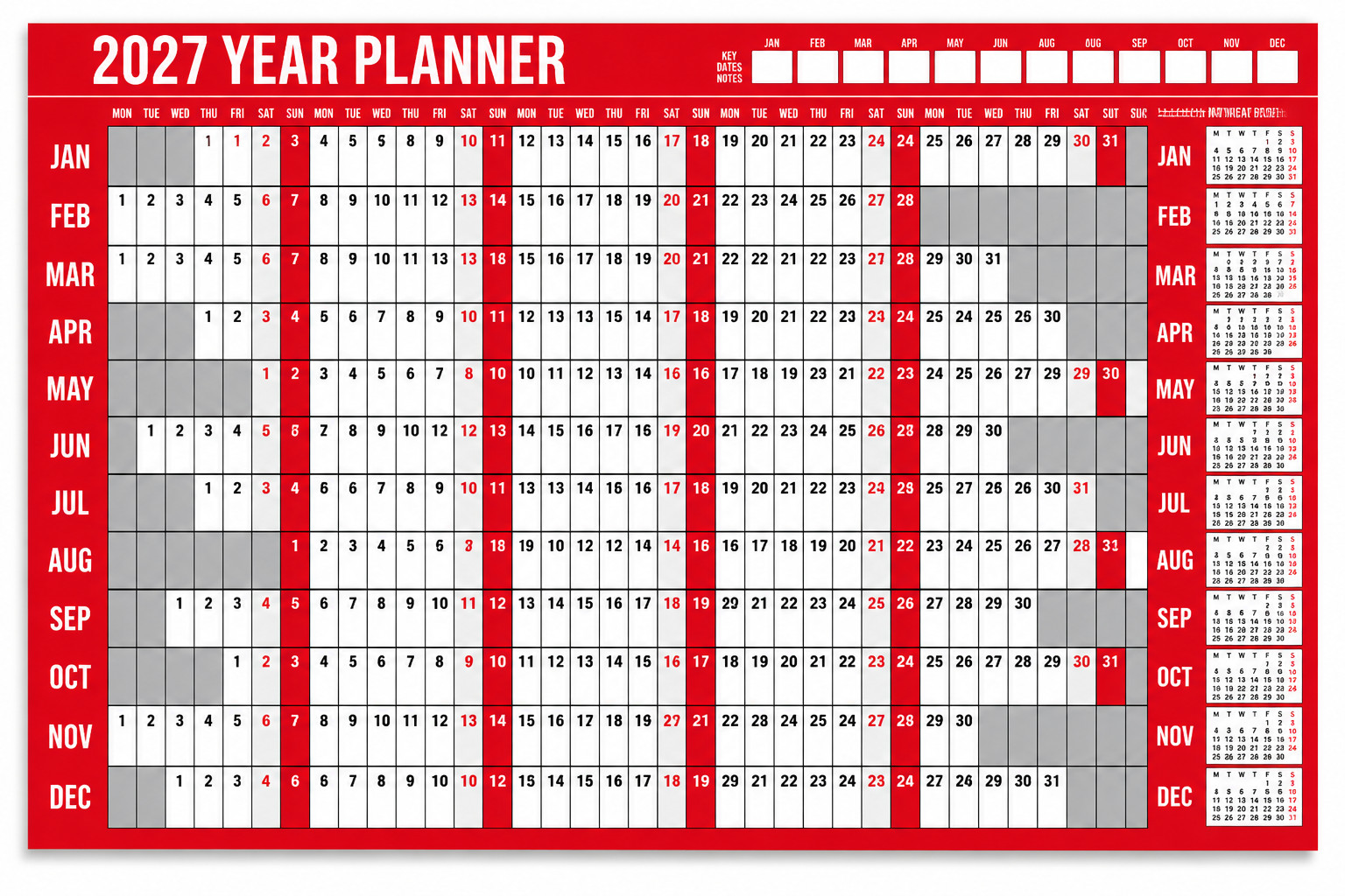 2027 Wall Planner, A1 Size 976 x 585 mm Annual Calendar, Full Year Dry Wipe Pen image 3