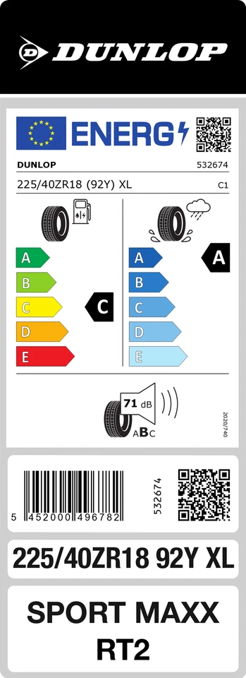 Dunlop Sport Maxx RT 2 225/40 ZR18 92Y XL Sommerreifen - Bild 2 von 2