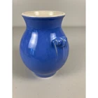 WELLER Pottery Blue Glazed Double Scroll Handle Bud Vase Signed Vintage 6 Inch