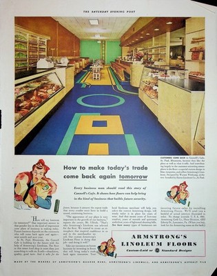 Original 1942 Vintage Print Ad: Armstrong's Linoleum Floors with Standard Design