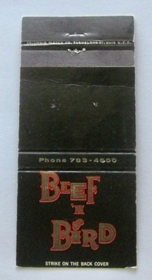 BEEF 'N BIRD: AVAILABLE PRIVATE PARTIES BY MAITRE d' HOTEL  MATCHBOOK COVER