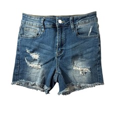 SHEIN High Rise Distressed Frayed Hem Denim Shorts