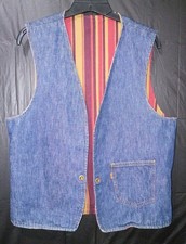 Vintage Levis Big E Reversible Denim  Striped Vest Hippy 70s Orange  White Tab