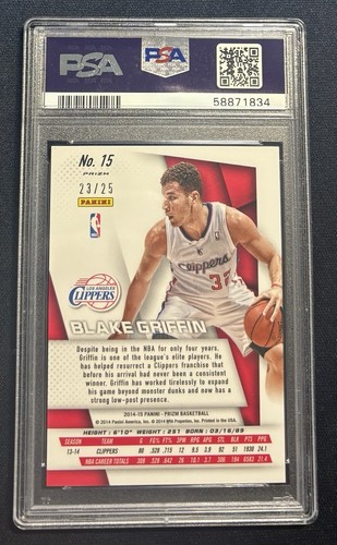 2014 Panini Prizm BLAKE GRIFFIN #15 Green Mojo #/25 SP Variations PSA 9 - Picture 2 of 2