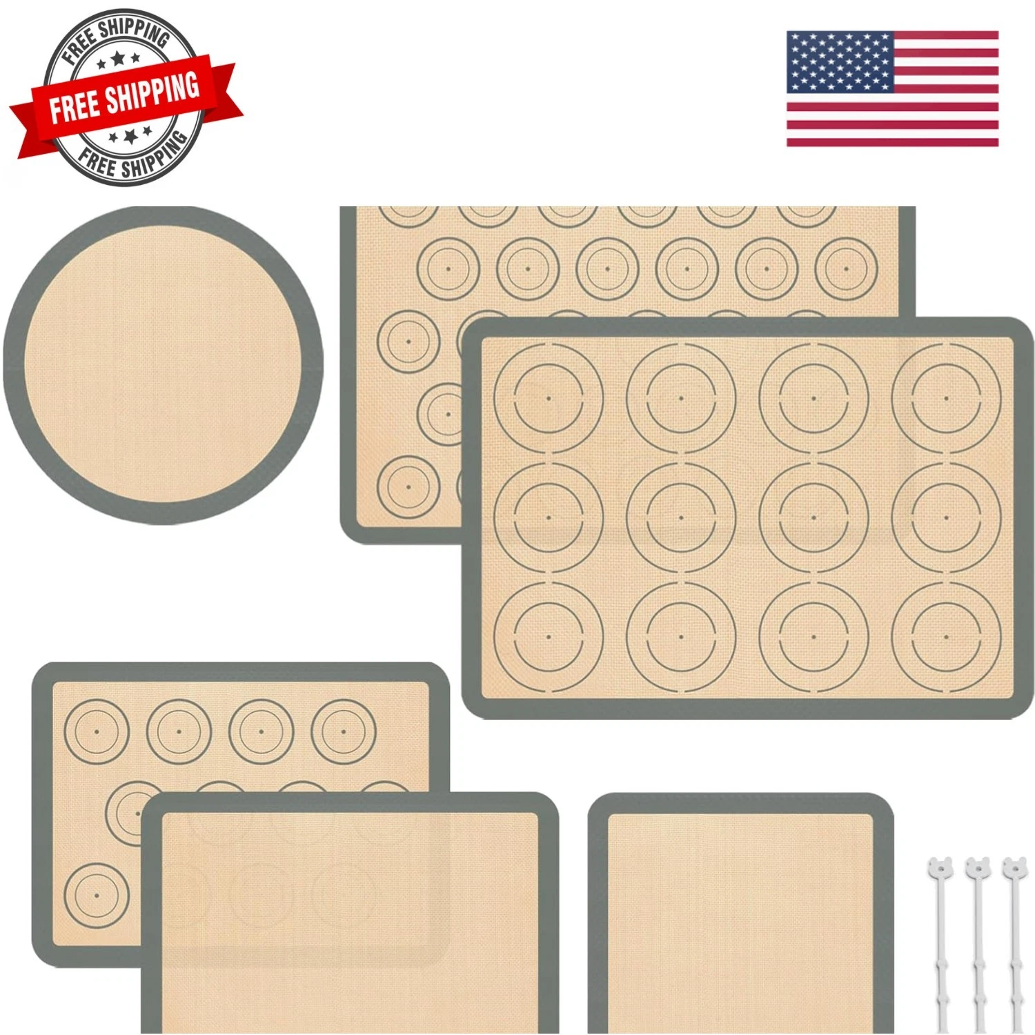 Silicone Baking Mat Set of 6, Silicone Mats for Baking, Baking Sheets Non Sti...