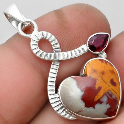 Herz Natur Noreena Jaspis & Granat 925 Sterling Silber Anhänger Schmuck P-1111