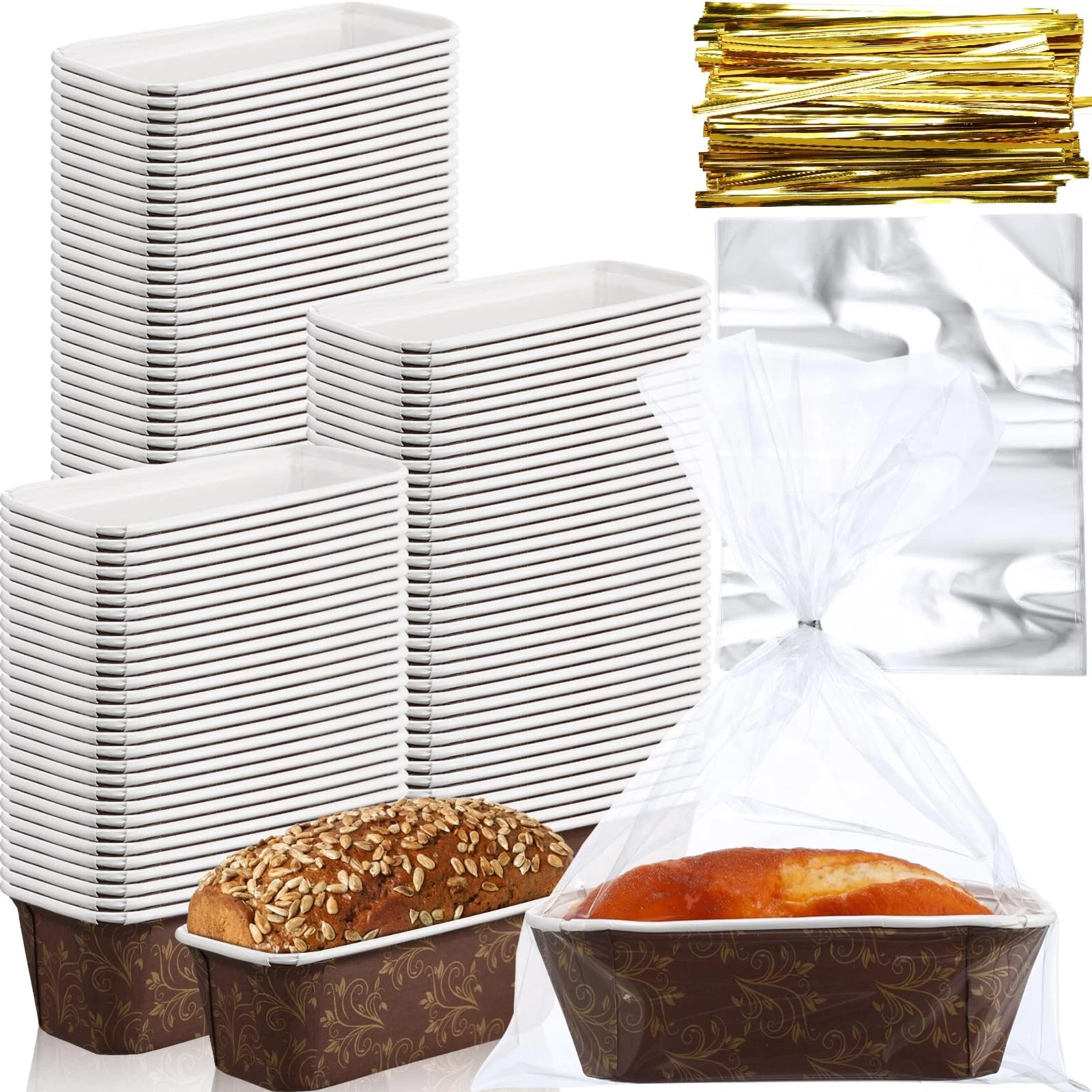 100 Pcs Loaf Pans 6.3 x 2.2 x 2.2 Inch Disposable Loaf Pan Liners with Clear ...