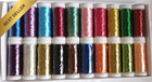 Metallic Embroidery Thread Set 20 Colors 400Y Each High Quality Spools
