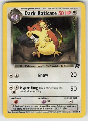 Dark Raticate 51/82 Common Team Rocket Pokemon Unlimited Moderately Played