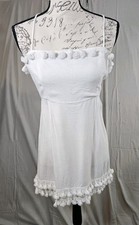 PRINCESS POLLY Size 8 Fiorella White Mini Dress Tassel Trim Open Back Linen