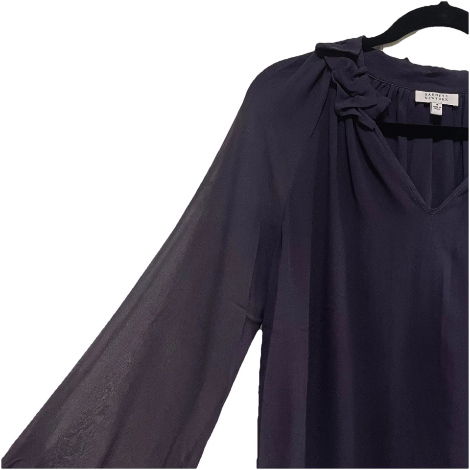 Blusa túnica BARNEYS NEW YORK negra 100 % seda manga larga cuello en V talla M Foto 4 de 4