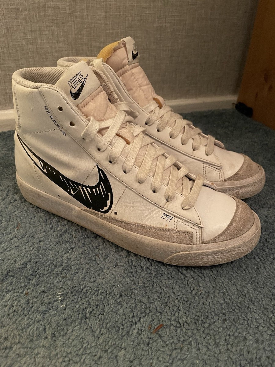 Nike Blazer Mid 77 Sketch Trainers White Navy Size UK Authentic