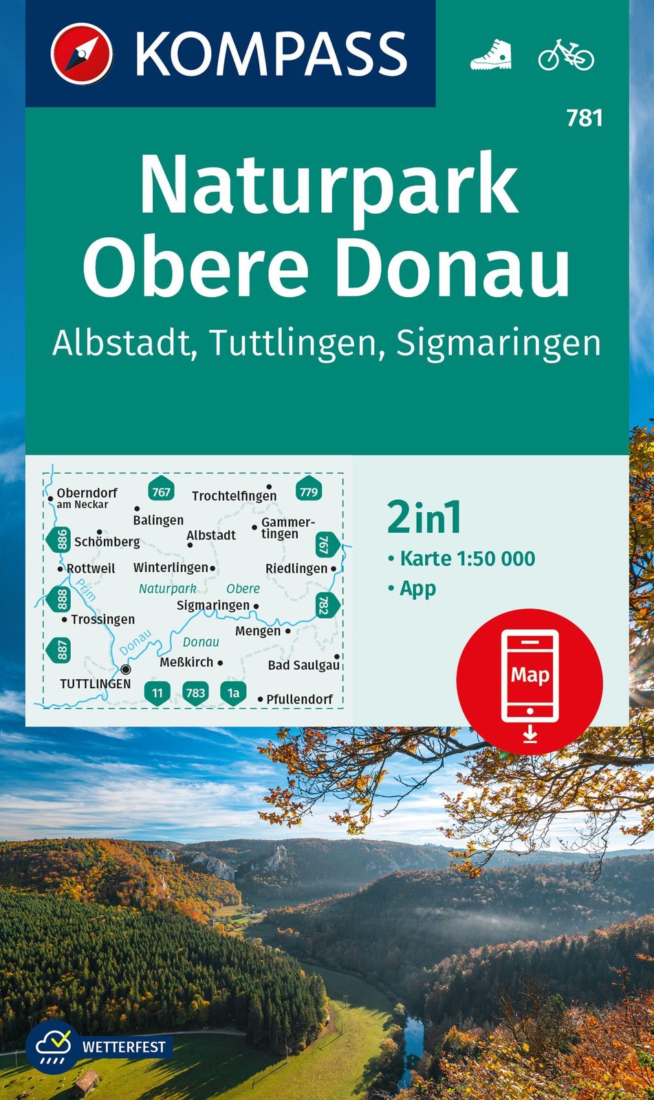 KOMPASS Wanderkarte 781 Naturpark Obere Donau - Albstadt - Tuttlingen - Sigmarin
