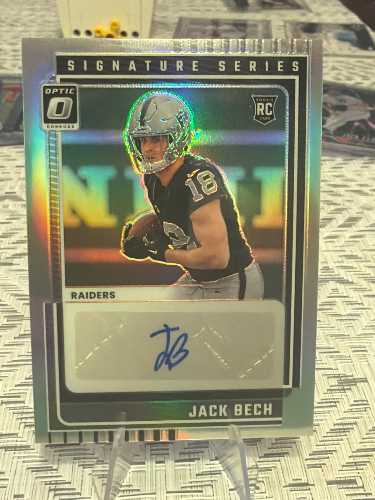 Jack Bech Auto 2025 NFL Optic RC Signature Series Silver Holo Rookie Raiders