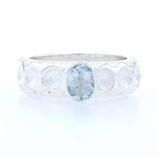 Sterling Sky Blue Topaz Dots Solitaire Band - 925 Oval 1.10ct Ring Size 7 3/4