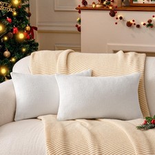 a moment Christmas White Chenille Throw Pillow Covers 12x20 Pack of 2 Modern Far