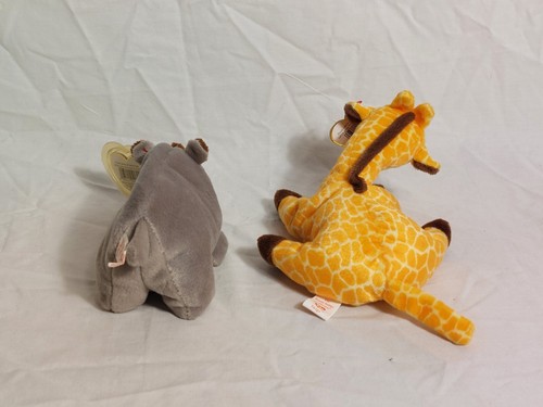 Menge 4 Vintage TY Beanie Babys afrikanische Safari Tiere Nashorn Zebra Giraffe Ameise - Bild 4 von 17