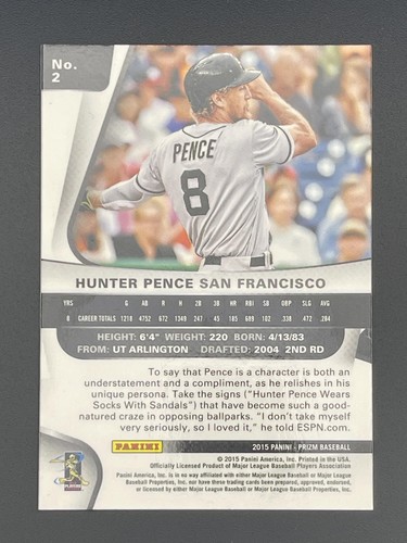 Hunter Pence 2015 Panini Prizm #2 San Francisco Giants Baseballkarte - Bild 2 von 2
