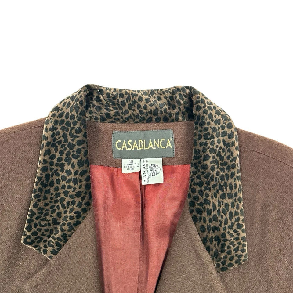 Abrigo Blazer De Colección Casablanca Talla 16 100% Pura Lana Nueva Marrón Estampado Leopardo Cuello Foto 2 de 4