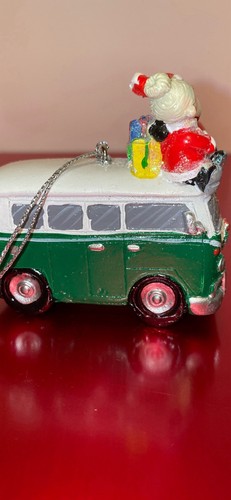 Volkswagen VW Bus Christmas Holiday Ornament With Santa & Mrs. Claus Riding - Picture 6 of 10