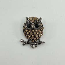 Y2K Sparkling Crystal Owl Brooch Silver Tone Statement Pin Cottagecore Accessory