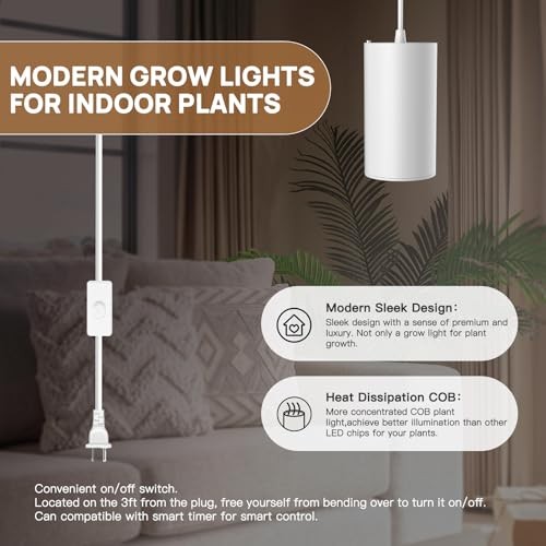 LED Grow Light Plug in Hanging Lights for Indoor Plants, Full Spectrum White - Picture 8 of 8