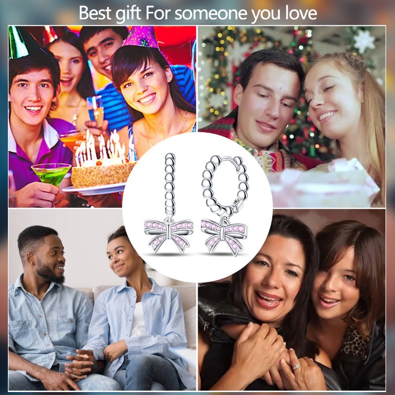 KUNSIR 925 Sterling Silver French Bow Dangle Earrings For Women Girls Jewelry