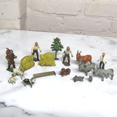 Britains Führleine Hunde Katze Hase Esel Figuren Heu Baum Trog etc x 17