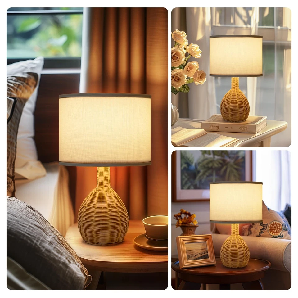 Juego de 2 Lámparas de Mesa de Ratán - Diseño Tejido Natural, Bombilla LED de 15W Incluida, Mod... Foto 2 de 4