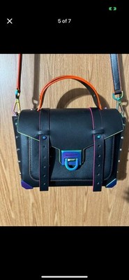 $695 MICHAEL KORS MANHATTAN BLACK NEON MEDIUM SATCHEL LOGO BAG I LOVE IT