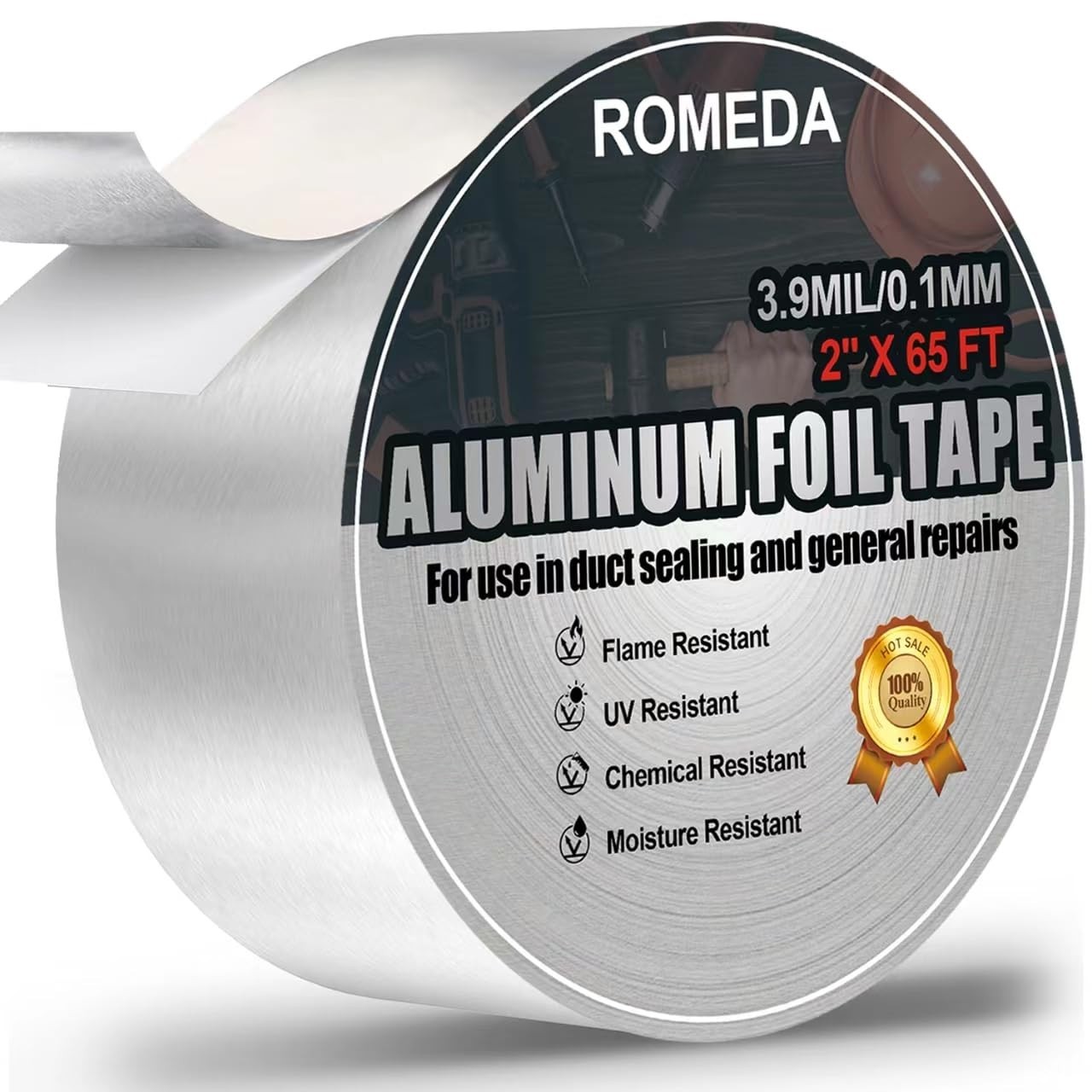 Aluminum Foil Tape 2" x 65ft | 3.9 Mil High-Temp HVAC Tape for Ductwork & Vents