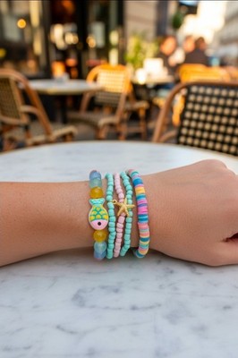 5er Set Boho Perlen Armbänder Elastisch 19 cm - Cassinparis 