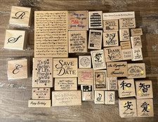Lot 39 Rubber Stamps Words, Phrases, Sayings Letters Various Sizes Brands
