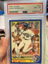 1990 Score Juan Gonzales #637 MLB Baseball Card Rookie Texas Rangers PSA NM-MT 8. rookie card picture
