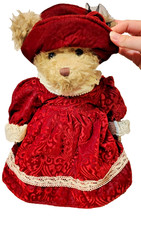 Vintage RUSS Berrie Alexandra Teddy Bear 16 Christmas Red Velvet Dress Hat
