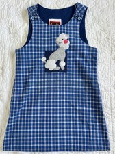 VTG CHOCOLATE SOUP Blue White Jumper Dress 4T White And Gray Poodle RARE