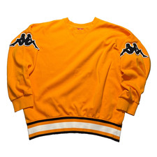 Vtg KAPPA Rib Line Sweatshirt Mens Large Orange Crewneck Varsity Patches Soccer