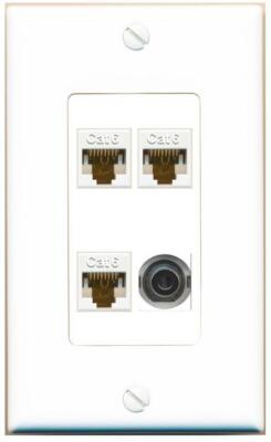 4 Port 1 Gang Jack Face Cover Coupler 3-5MM 3 CAT6 Wall Plate
