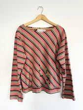 Michael Simon Striped Top Shirt Embroidered Berries Beaded Sz XL Cotton EUC