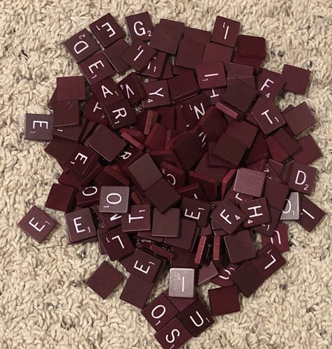 Scrabble Alphabet Letter Tiles Art Maroon Red and White Wood Single Tile