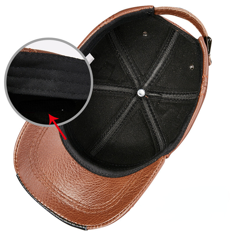 Mens Hot Winter Genuine Leather Hat Warm Cowhide Baseball