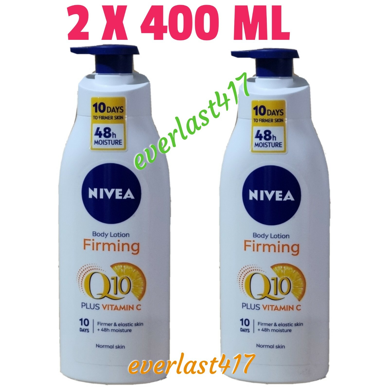 Nivea Q10 Rich Pump Body Firming Lotion Vitamin C 48H 2x 400ml vitamin C