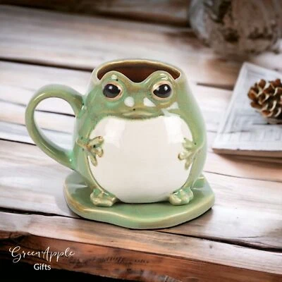 Frog Shaped Mug and Lily Pad Saucer - Quirky Gift for Frog Lovers, Cute Decor