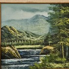 ORIGINAL OIL PAINTING FT. RIVER, FOREST  AND MOUNTAINS IN GOLD FRAME. VINTAGE. — photo 4